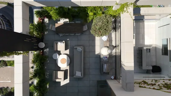The living-room terrace, seen from above