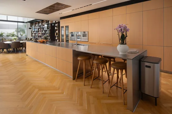 Cabinetry and herringbone oak
